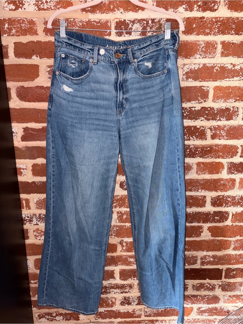 American Eagle Outfitters Light Blue Wide-Leg Distressed Jeans